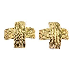 Erwin Pearl Rope Twist Cross X Clip On Earrings Signed C929